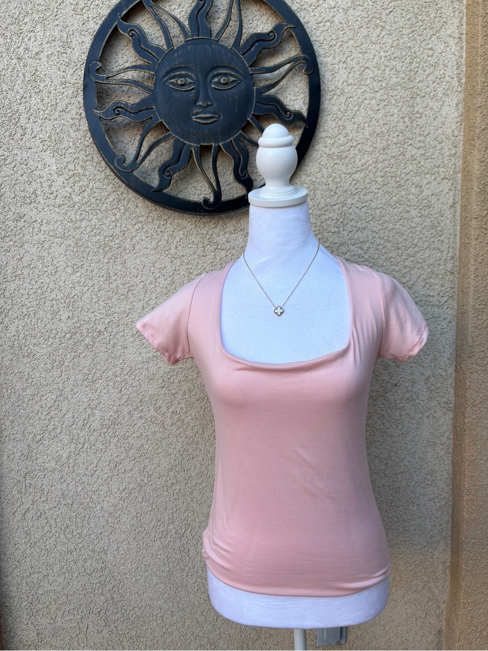Jova Baby Pink Square Neck Buttery Soft Short Sleeve Top Casual Everyday Coquett